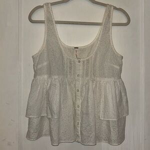 Free People Babydoll Front Button White Tank Top